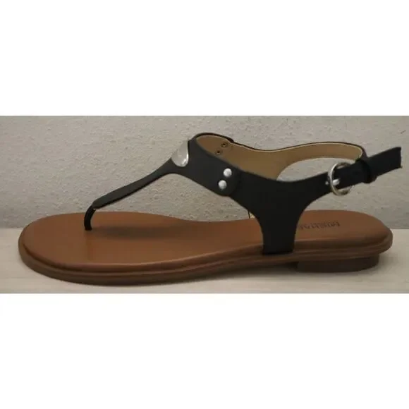 Michael Kors Women's Sz 8.5M Black Saffiano Leather MK Plate Thong Sandals - Picture 7 of 14